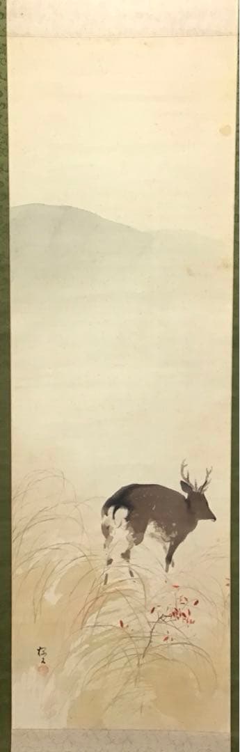 K掛軸　「秋野」木島櫻谷　作•書付　大正から昭和初期　共箱　木箱　S949KJ