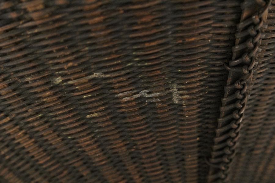 茶道具 唐物 竹網 籠 炭斗 手付 時代物(K-YC464)