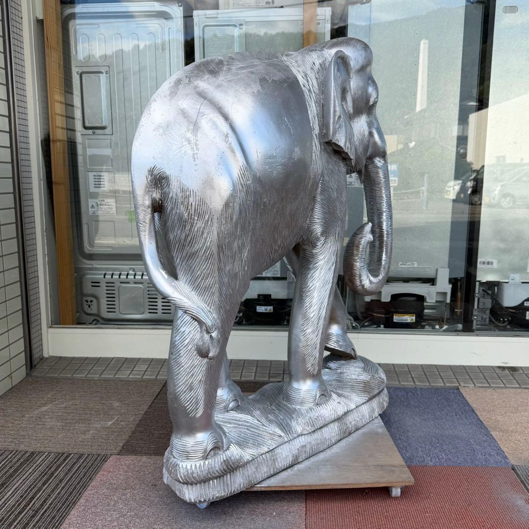 【特大サイズ‼️】木彫り 象の置き物 置物 インテリア オブジェ シルバーカラー