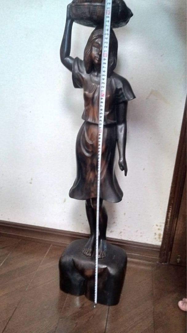 木彫り 女性像 94cm 黒檀 置物 バリ島 美人像 アンティーク 彫刻 工芸品