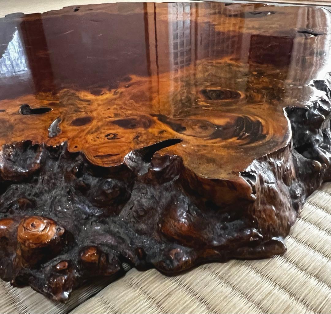 天然時代木 花梨 美玉杢 瘤 花台 香台 盆栽台 平台 肉厚 約80㎝ 7㎏