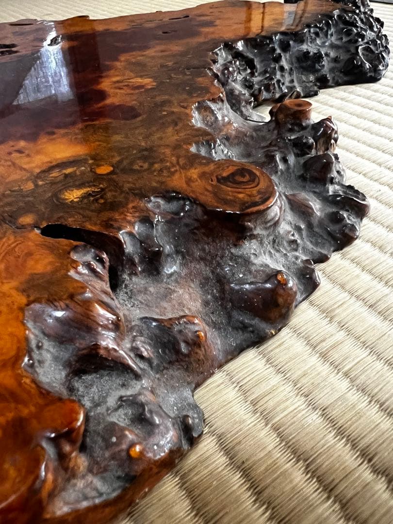 天然時代木 花梨 美玉杢 瘤 花台 香台 盆栽台 平台 肉厚 約80㎝ 7㎏