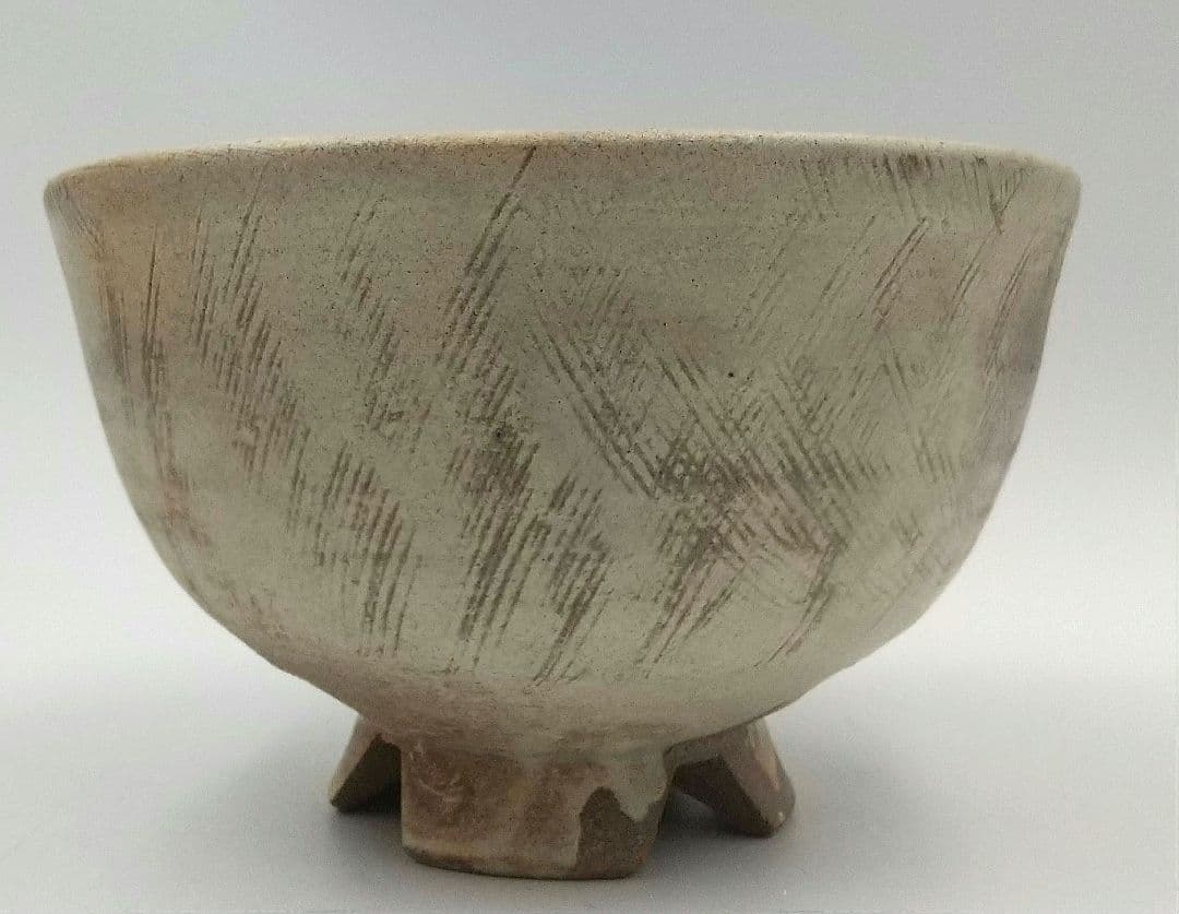 真作保証 陶泉 千漢鳳造 聞慶窯 櫛目割高台茶碗 猫掻茶碗 共箱付 未使用①