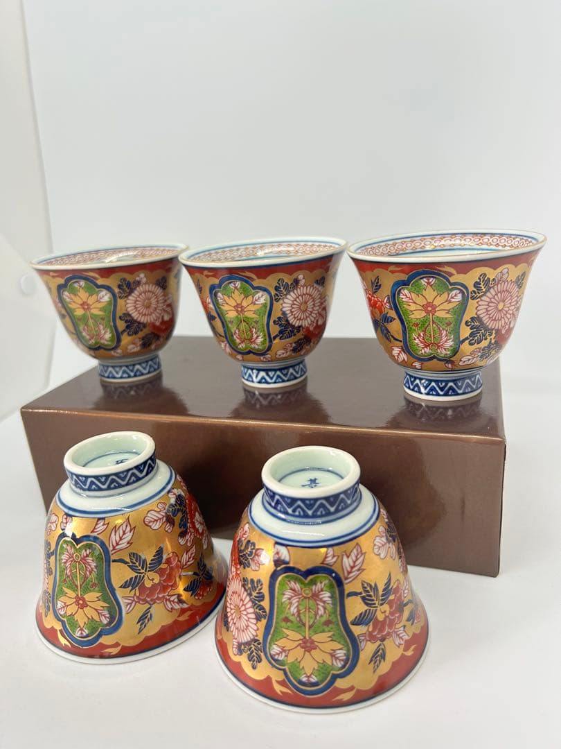 大特価　賞美堂 日肥其泉作 極錦金彩古伊万里 煎茶碗揃　有田　其泉窯　5客　汲出