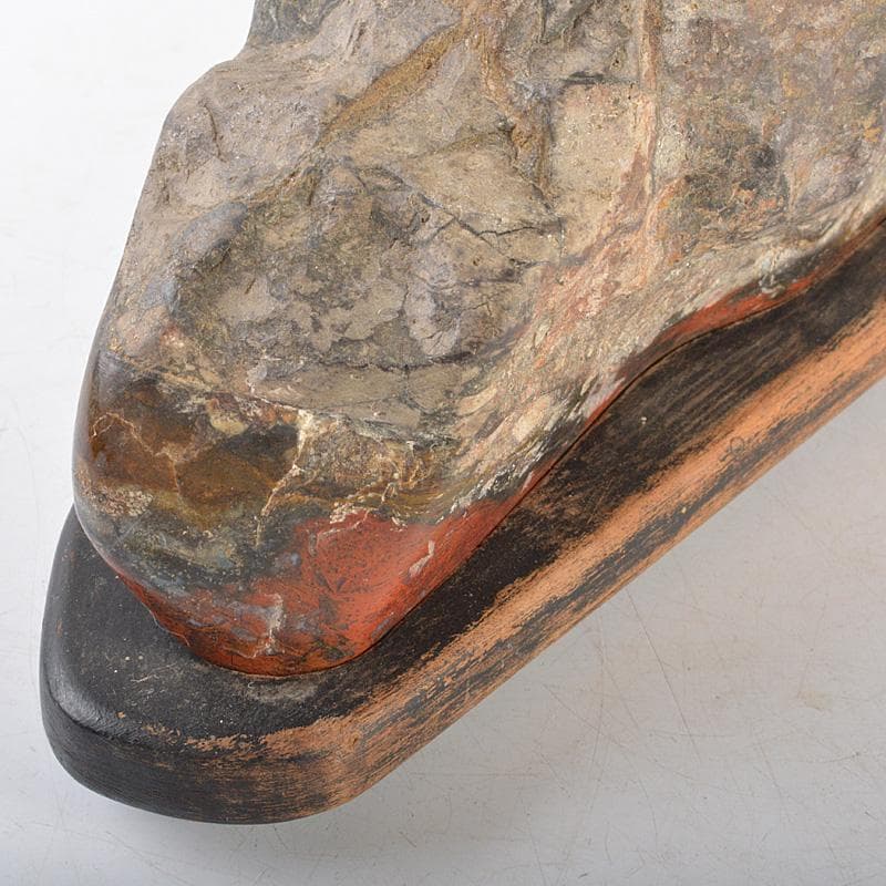 鑑賞石　天然石　赤石　置物　唐木台付　V　5493