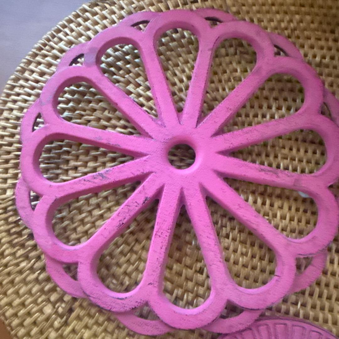 ピンク 鉄瓶 鍋敷き付き　アンシャンテジャポン