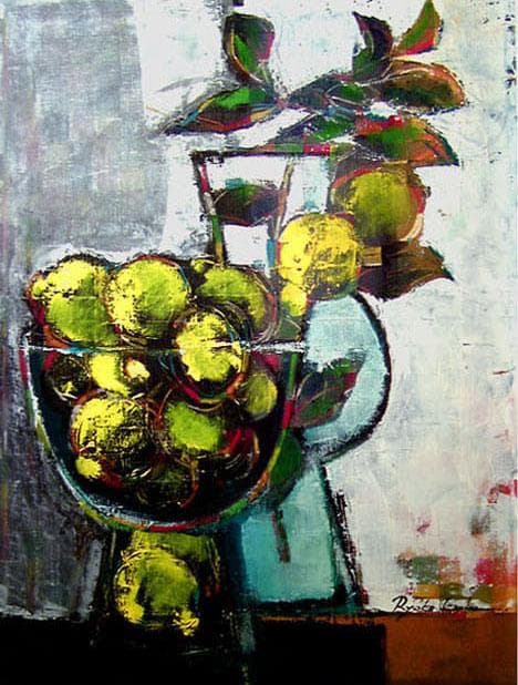 油絵 菅家令子 絵 絵画 インテリア 額付(黒) uF6-063304レモン 器