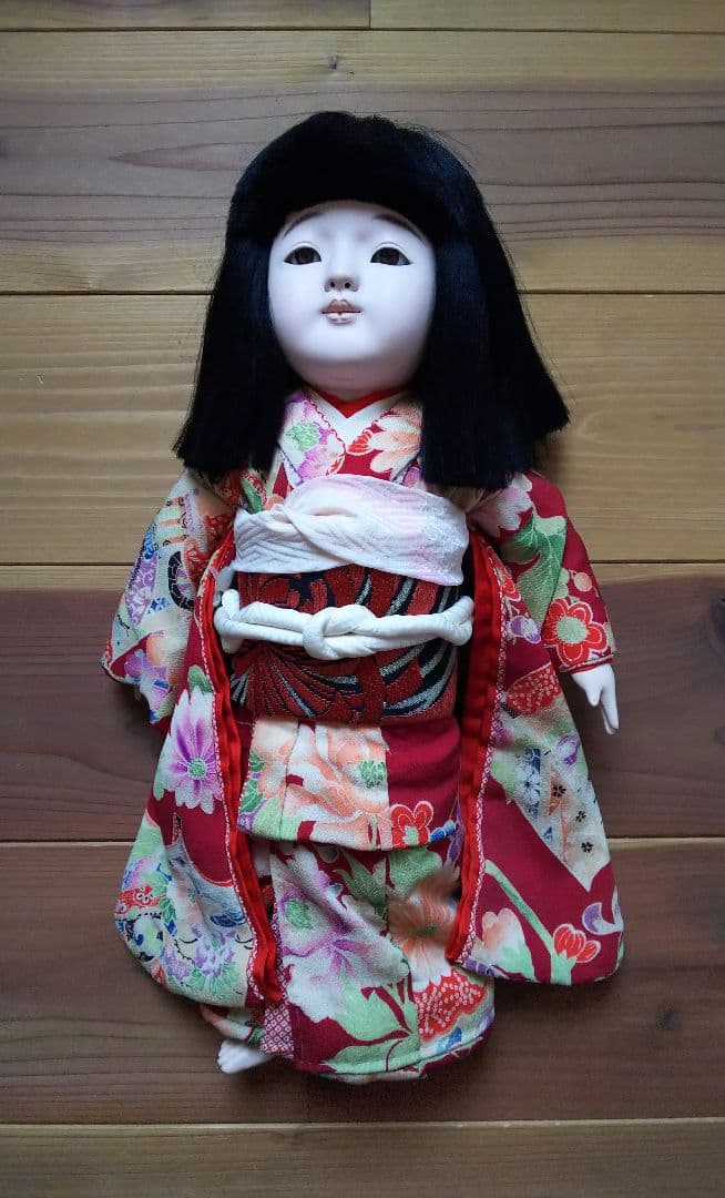 市松人形 松乾斉東光 赤地に花柄の着物 約42cm