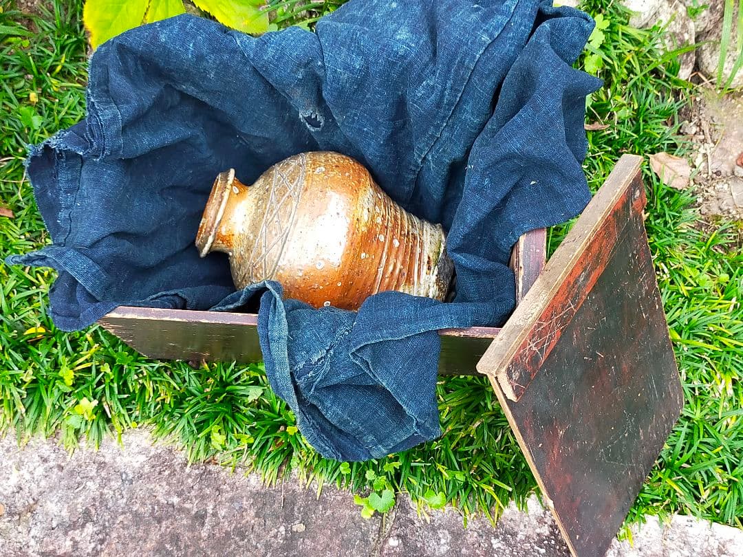 ♥信楽　檜垣文　花瓶　時代箱付き　壺　壷　骨董品