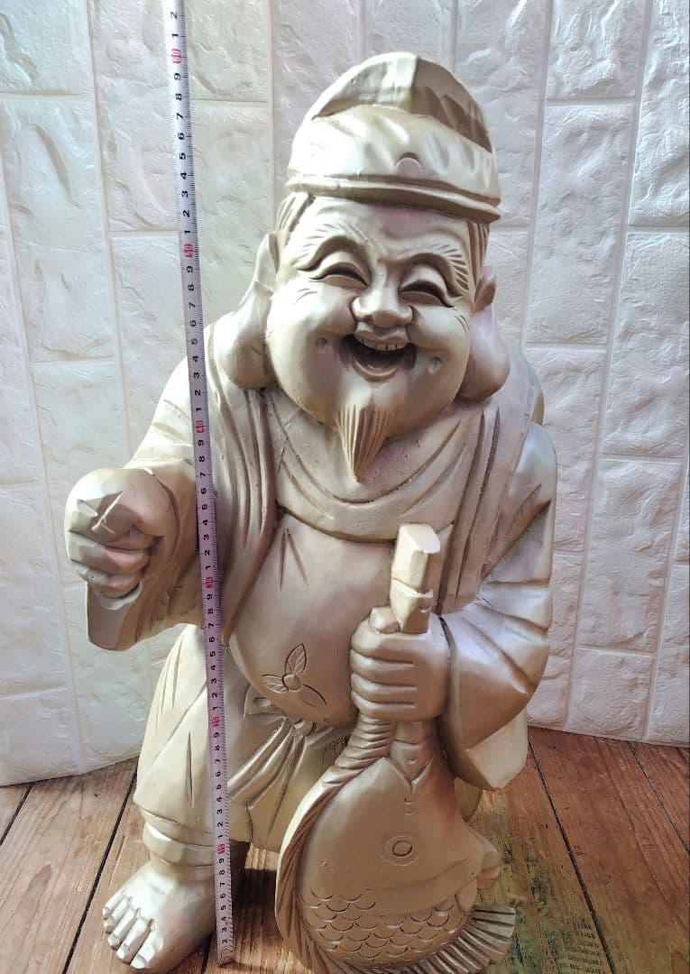 恵比寿 様 木彫り Japanese Wooden Ebisu 彫刻 縁起物