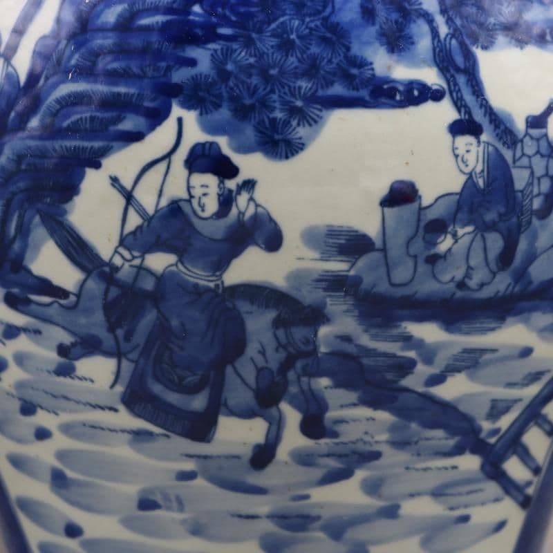 清康熙窓を開けます青花人物将軍缶 景徳鎮 陶磁器 装飾品 現代工芸品美術品 置物