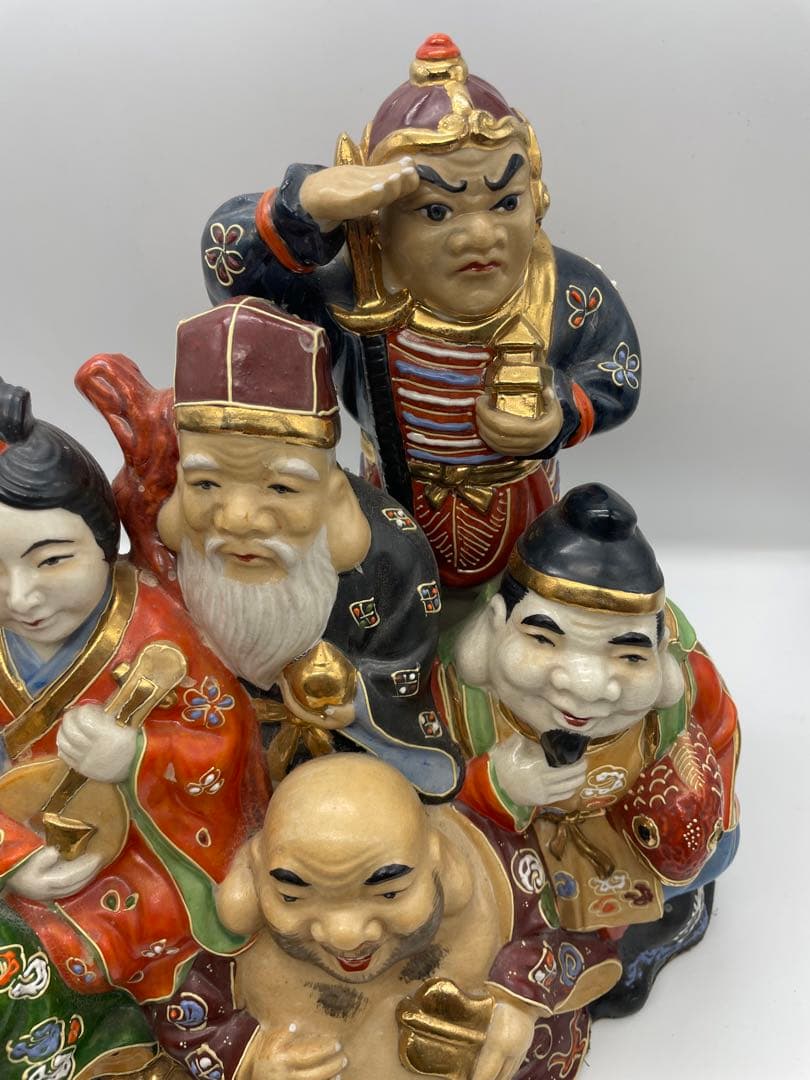 七福神像 陶器製 九谷焼　裏刺繍付き