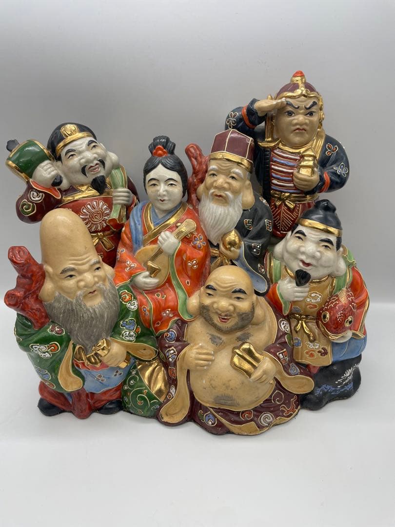 七福神像 陶器製 九谷焼　裏刺繍付き