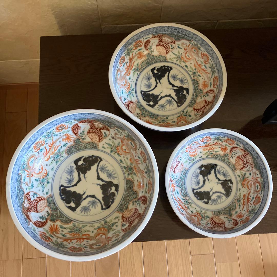 お値下げ 古伊万里 三つ組鉢 二重高台