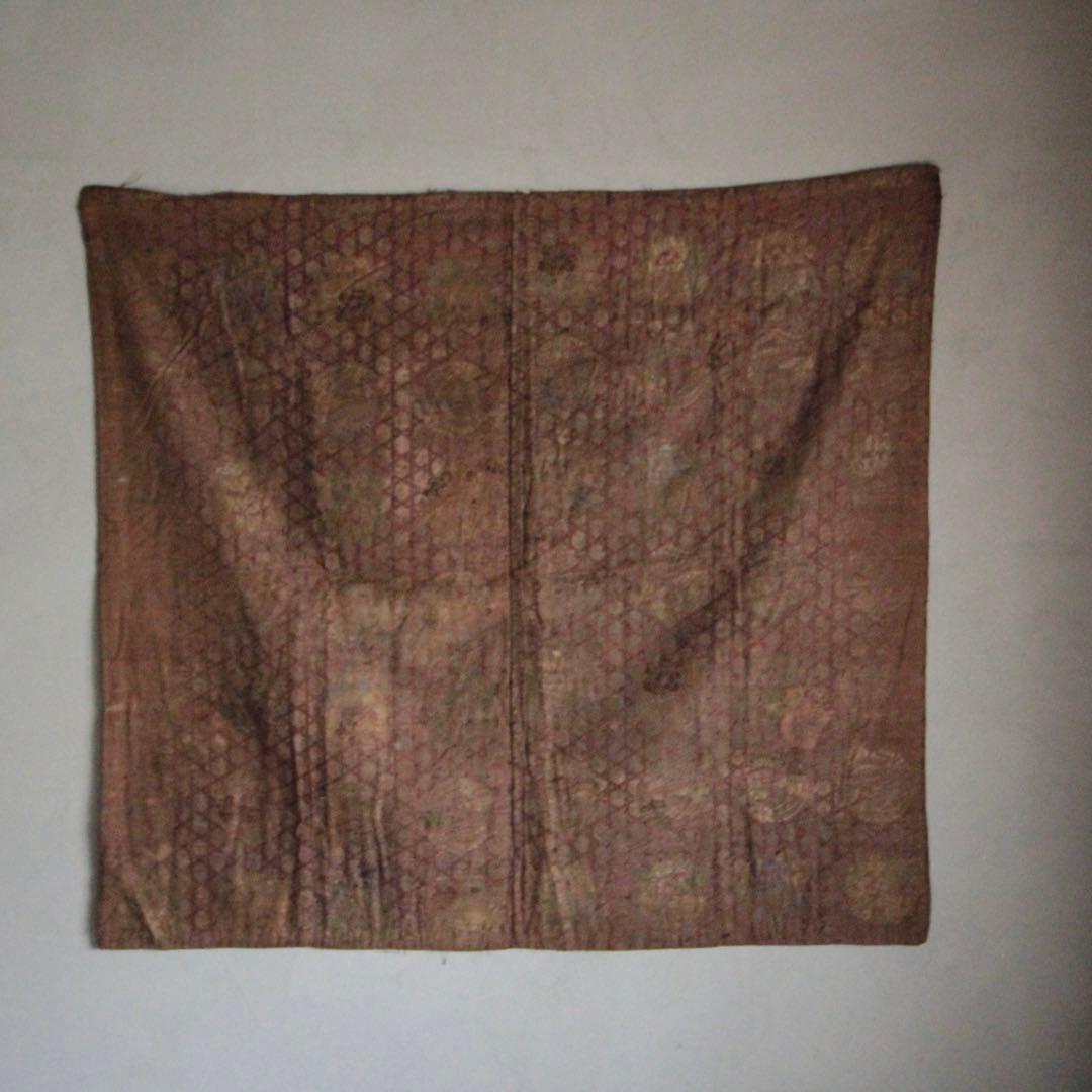 古い 西陣織 銀襴 打敷 花の丸文様 明治六年 古美術 古道具 アンティーク