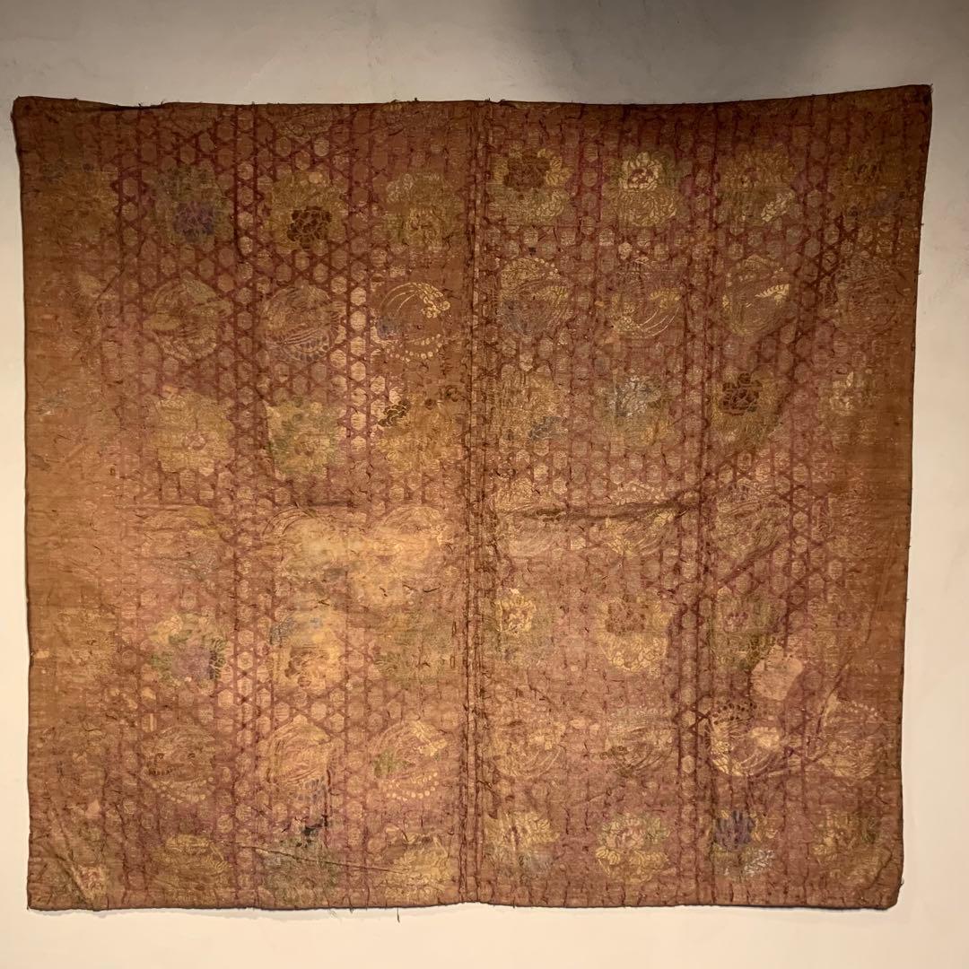 古い 西陣織 銀襴 打敷 花の丸文様 明治六年 古美術 古道具 アンティーク