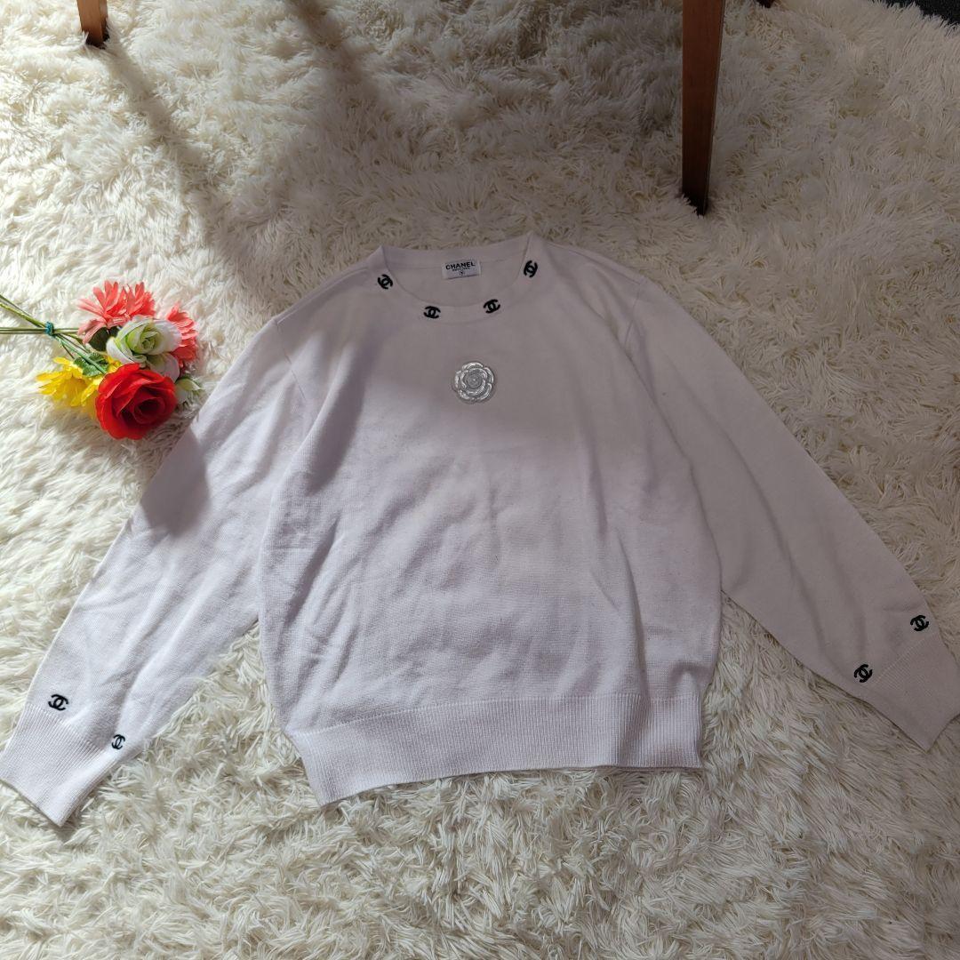 CHANEL　シャネル　ココマーク　刺繍　ニット　長袖　トレーナー　ホワイト