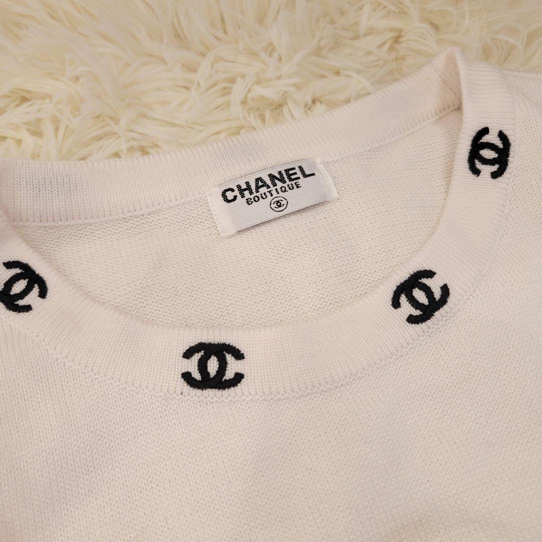 CHANEL　シャネル　ココマーク　刺繍　ニット　長袖　トレーナー　ホワイト