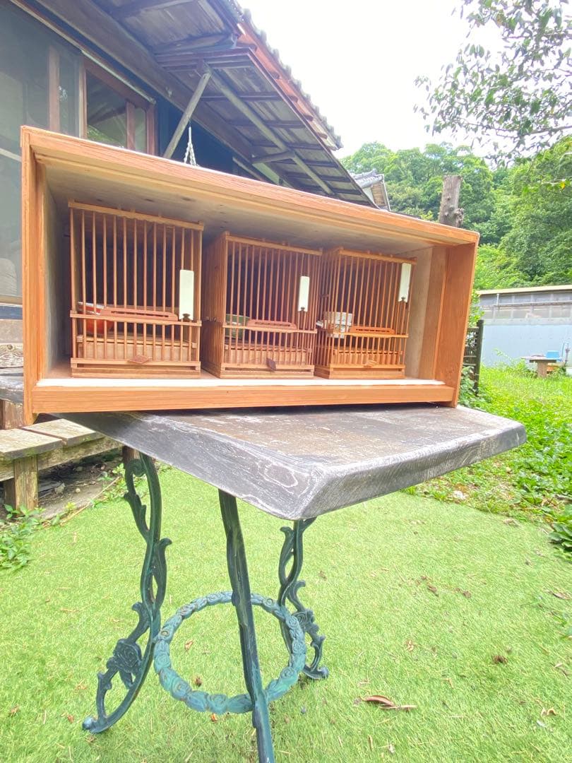 木製鳥用収納寝かせ桶　網戸付