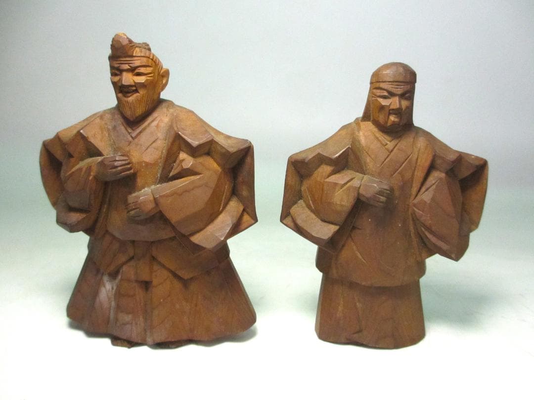 高砂人形　一位一刀彫　北出広之 作　木彫り　置物　時代物