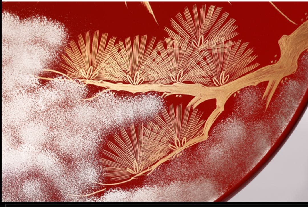 宮内庁御用達漆器山田平安堂　飾皿富士に松　皿立て付き