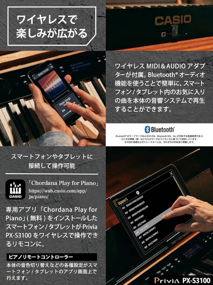 ①CASIO(カシオ) PX-S3100BK ブラック Privia 電子ピアノ