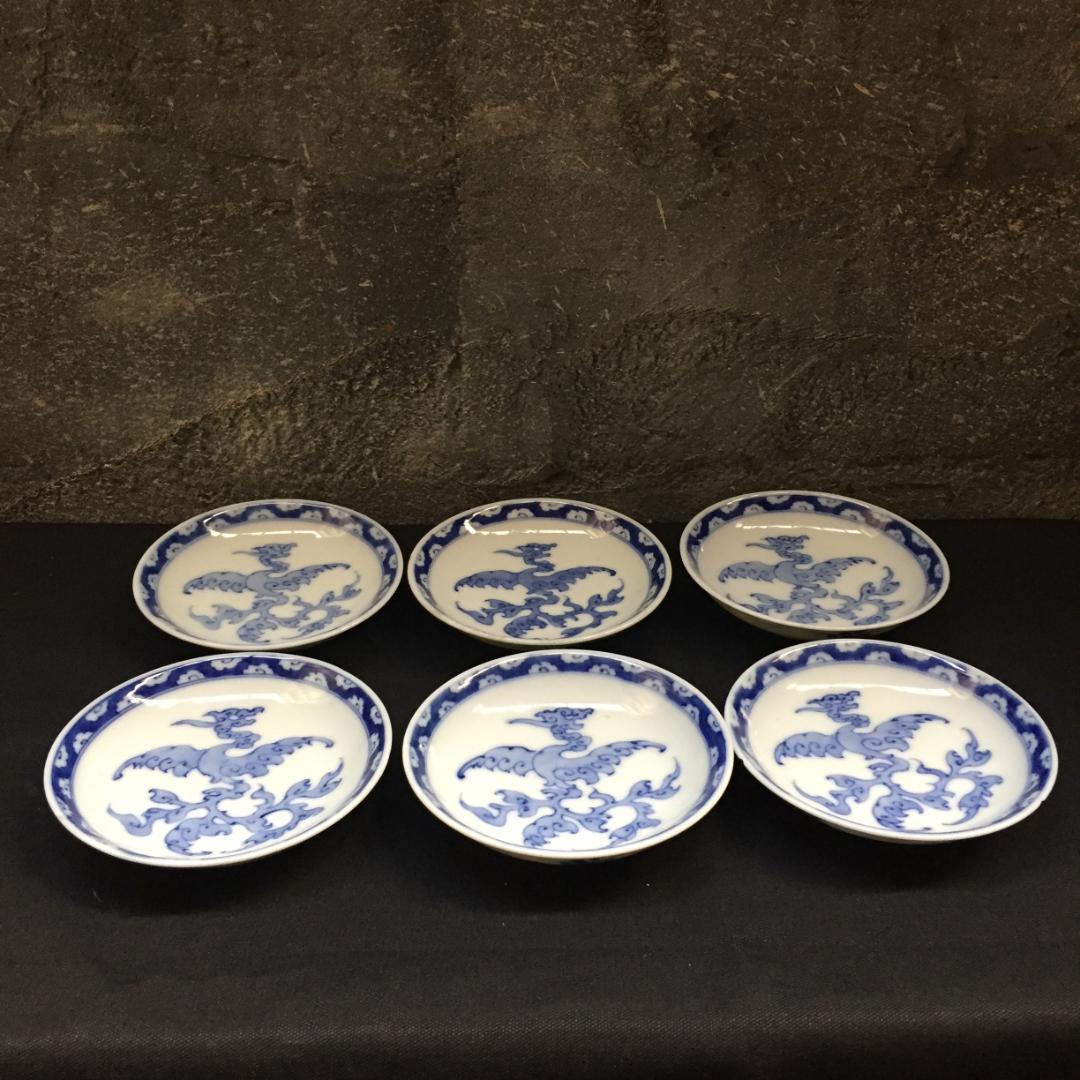 角福 古伊万里 古染付 江戸期 古九谷 染付 銘々皿 膾皿 小鉢 小皿 6客