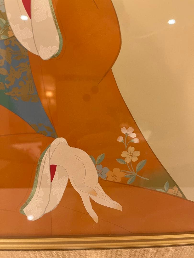 上村松園 鼓の音(複製画) 監修者承認烙印　額装