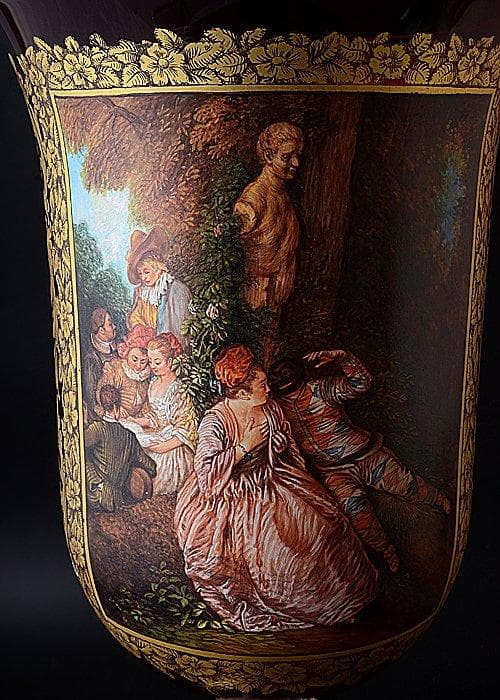 u96アンティーク美術館級フランス アントワーヌ ヴァトー画 ムラーノガラス