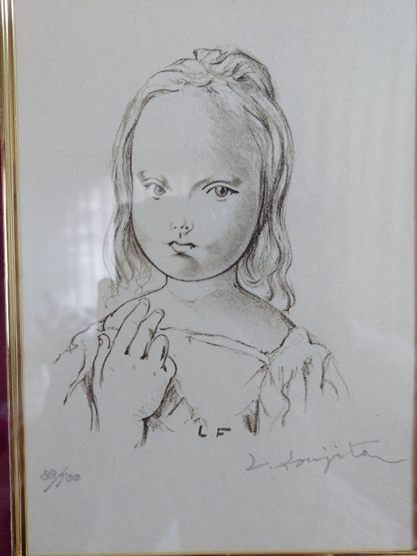 【リトグラフ、真作保証】藤田嗣治　少女　直筆サイン、エディションNO入、希少