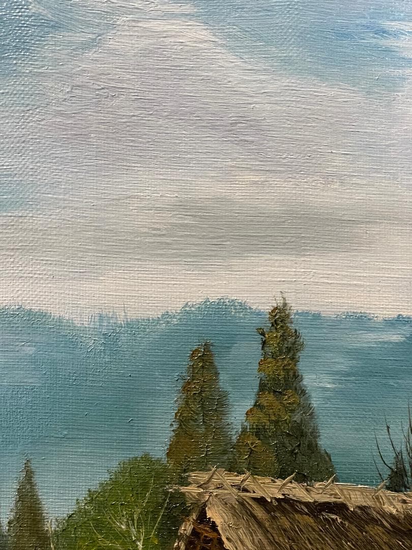 「真作」北川照生「藤橋の山村」風景画　油彩画　額装　サイン有り　F8号