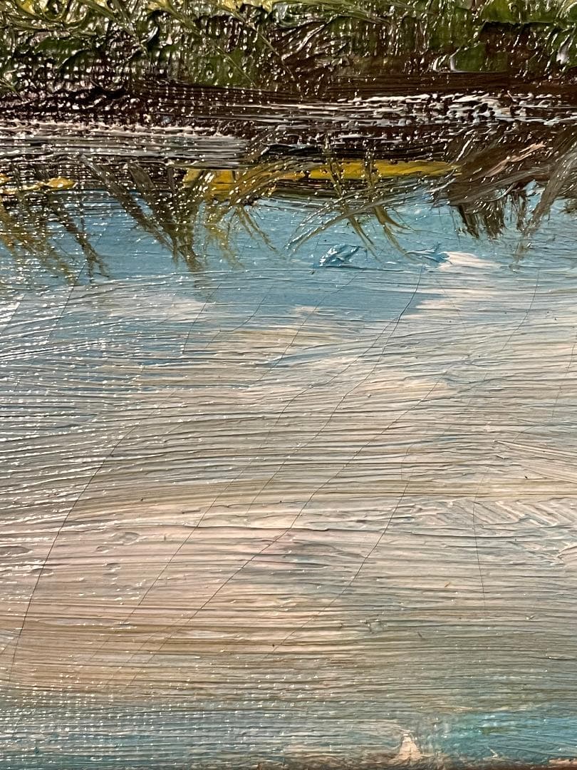 「真作」北川照生「藤橋の山村」風景画　油彩画　額装　サイン有り　F8号