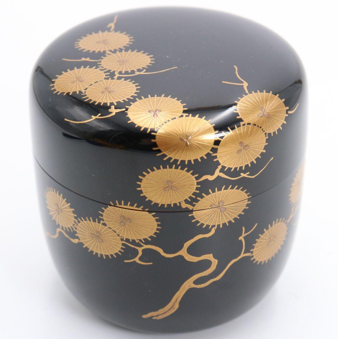 表千家十四代 而妙斎書付 花押在判 唐松蒔絵 大棗 内銀溜塗　DM1000