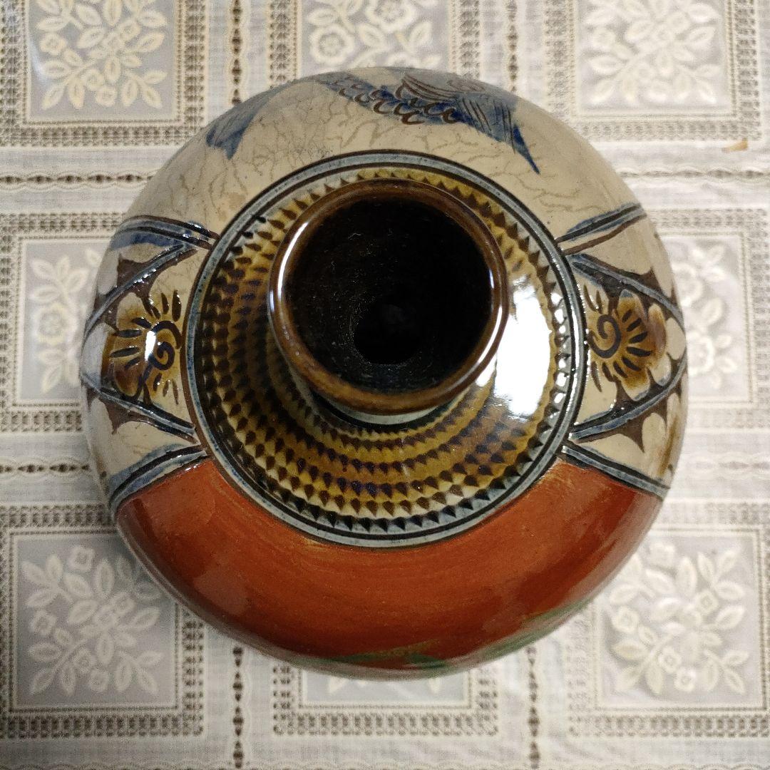 ★壺屋焼★名工新垣勲 赤絵魚紋壷、花瓶