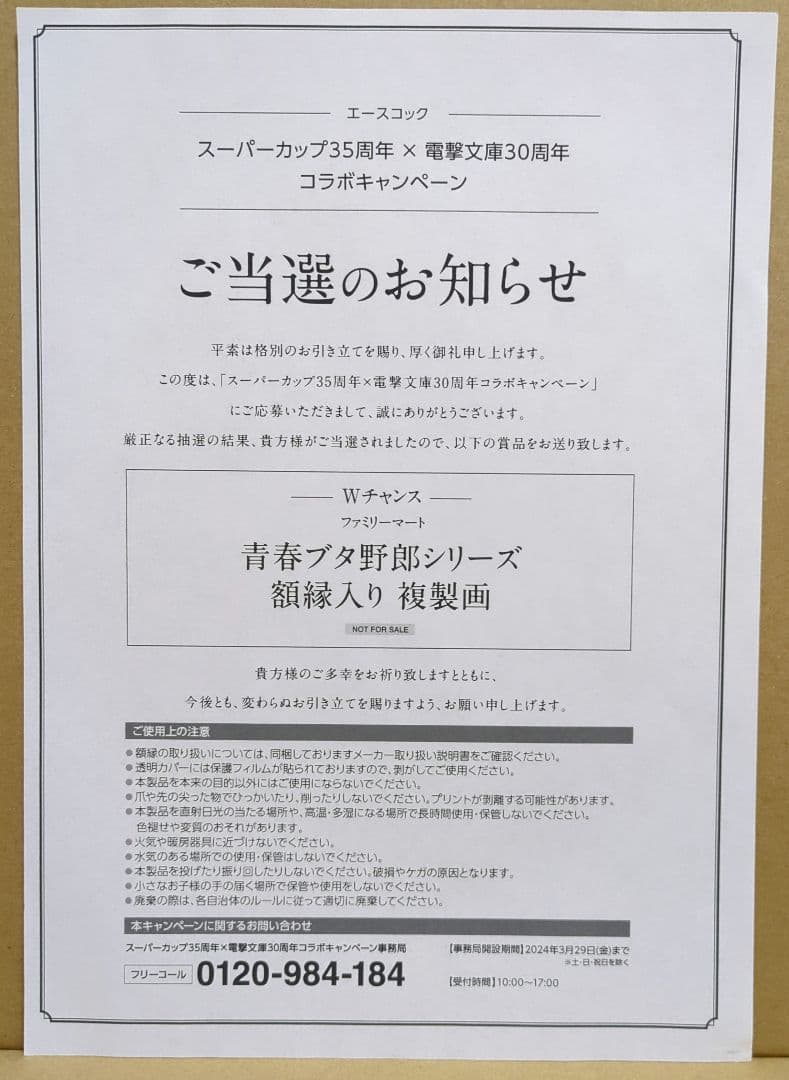 《世界で10個！》電撃文庫30周年 当選品 青春ブタ野郎 シリーズ 複製画