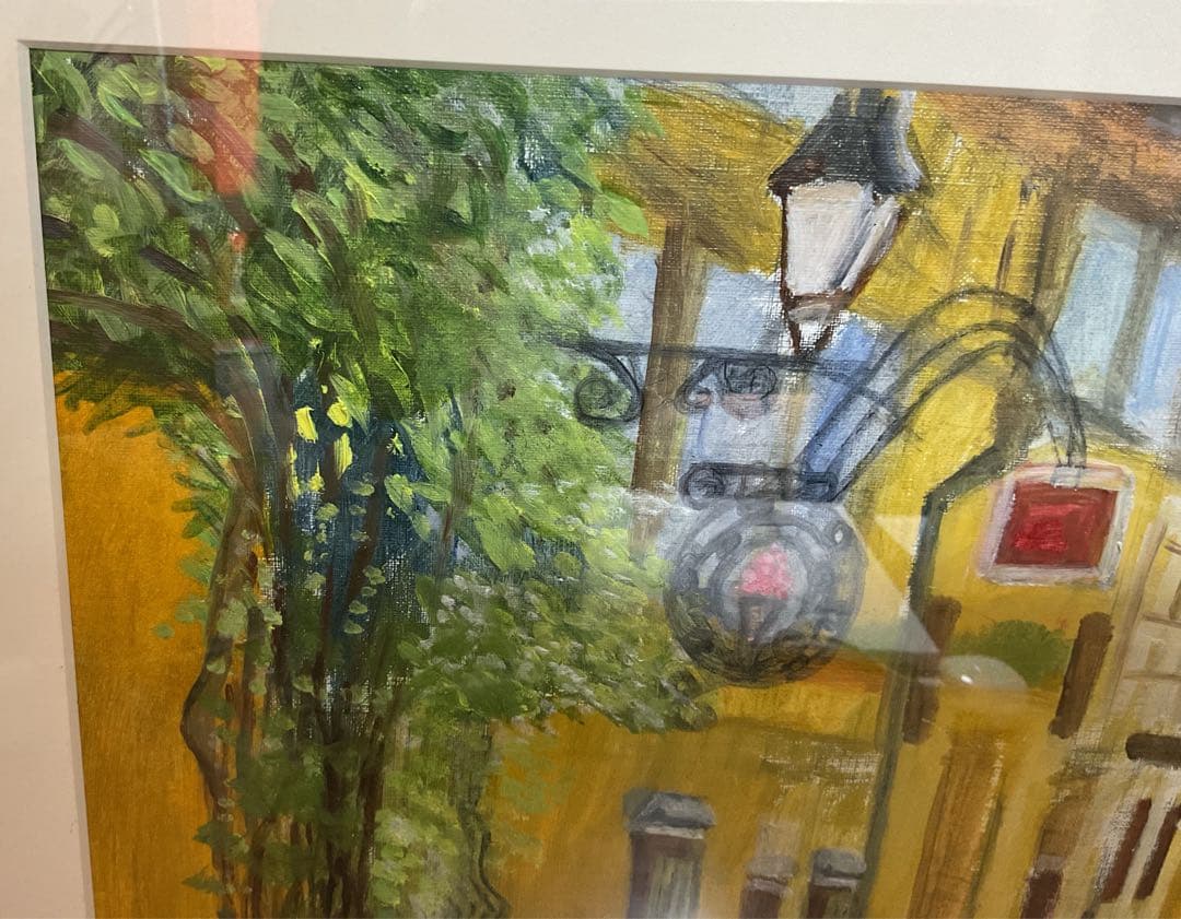 油彩画　「　フランスの街並み　」　額付