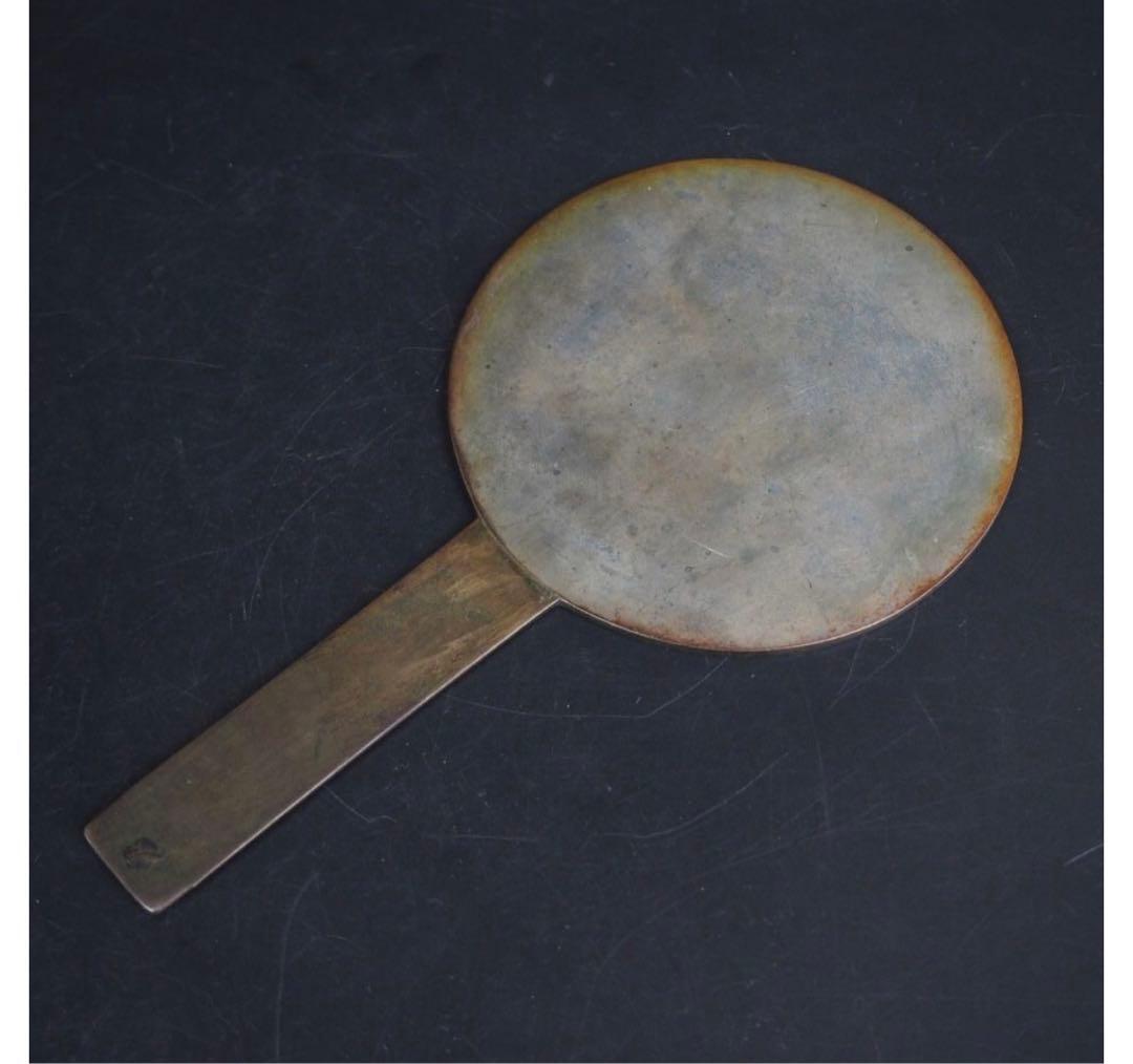 送料無料　　江戸前期 『藤原光政』銘　菊紋和鏡・古銅鏡・古銅円鏡　径10.3ｃｍ