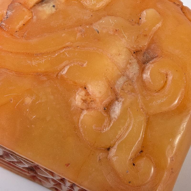 中国　篆刻　玉石田黄石彫刻　神獣刻　印材　置物　在銘　M　R8368