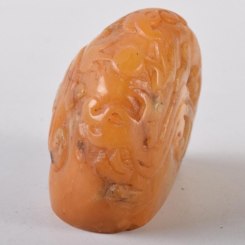 中国　篆刻　玉石田黄石彫刻　神獣刻　印材　置物　在銘　M　R8368