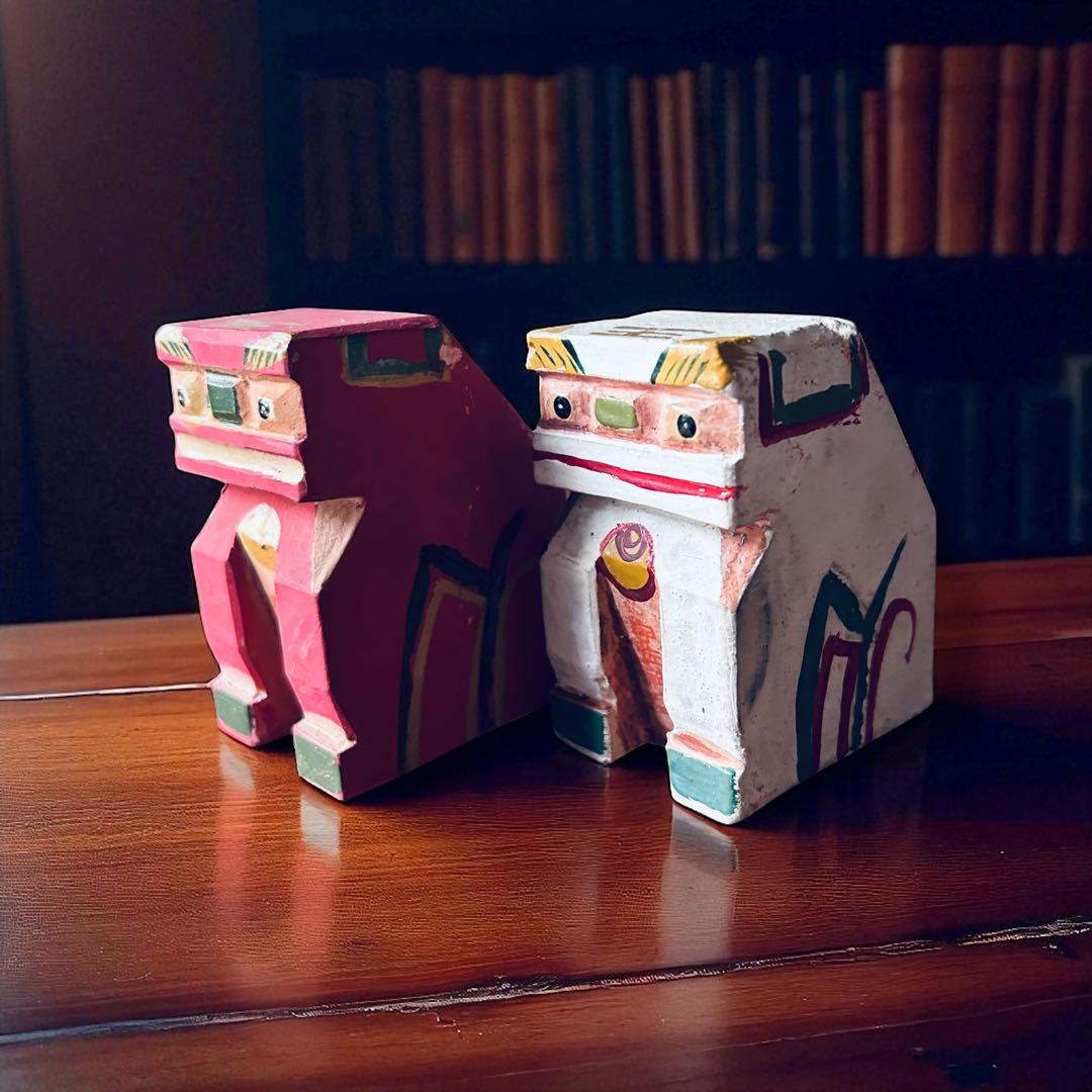 昭和初期 大分県別府市 廃絶 郷土玩具 磯辺鴎村 宇佐神宮 授与品 木彫 福獅子