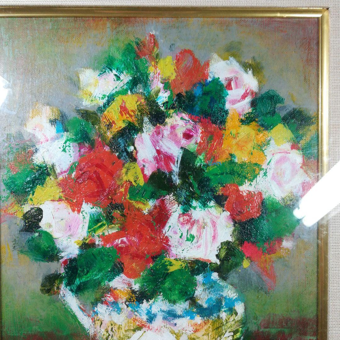 吉井靖治　薔薇　額絵　額装　油彩