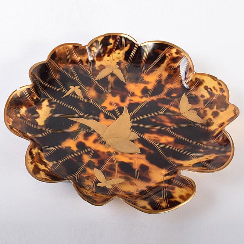 鼈甲製　金蒔絵　蝶文　輪花皿　菓子器　D　7592