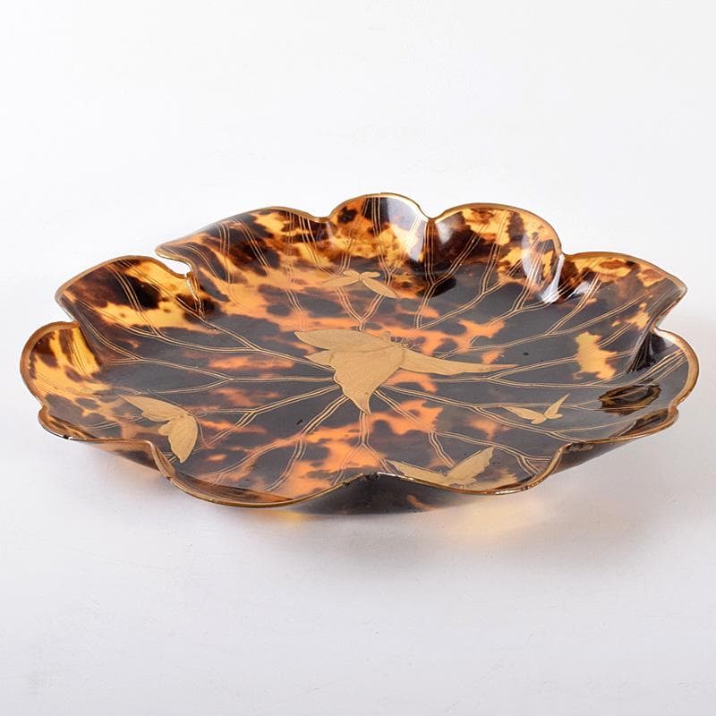 鼈甲製　金蒔絵　蝶文　輪花皿　菓子器　D　7592