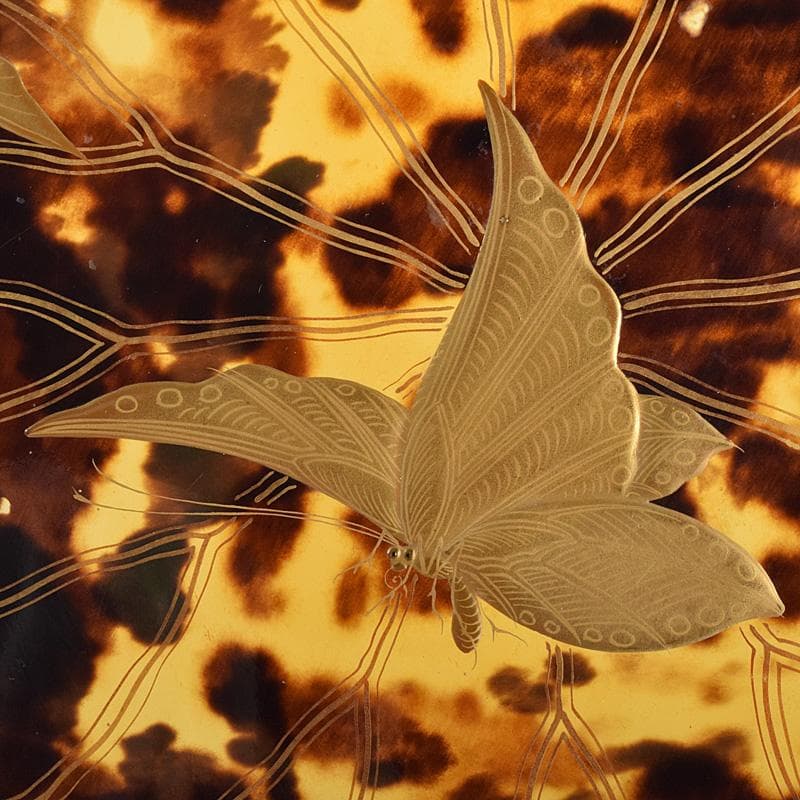 鼈甲製　金蒔絵　蝶文　輪花皿　菓子器　D　7592