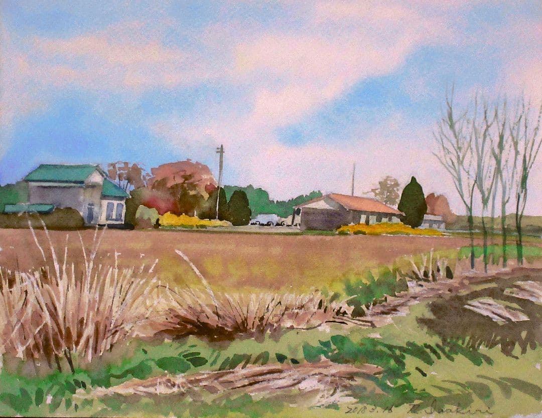 風景水彩画 額装済み 原画 F6サイズ