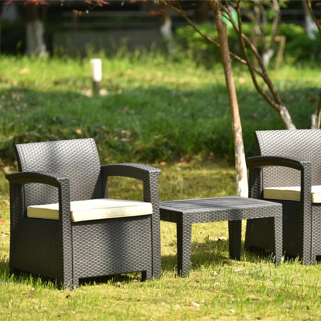 ラタン調 ガーデンファニチャー 3点 ガーデンテーブル 【ベージュ】