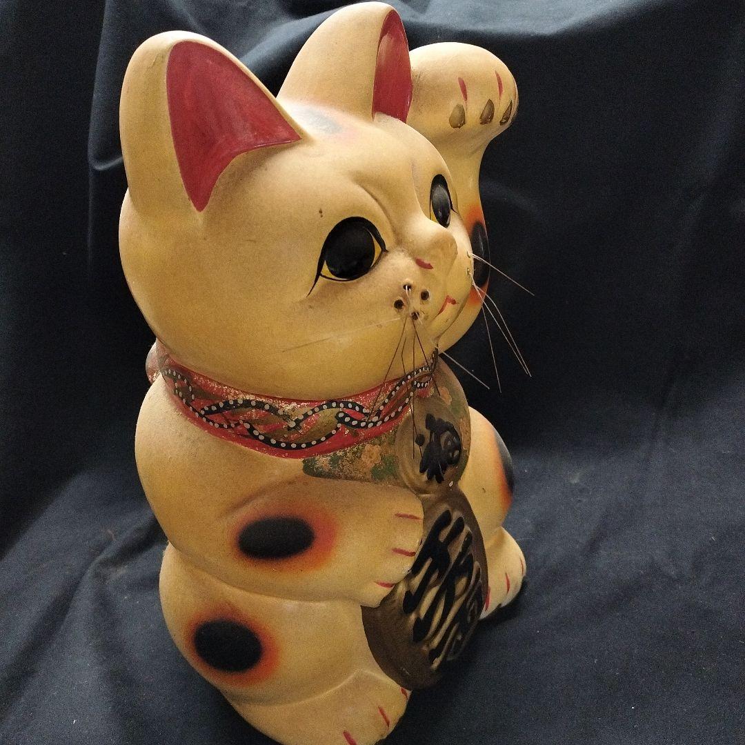 招き猫 約33cm　大きい　置物　工芸品　貯金箱　アンティーク　陶器　土人形