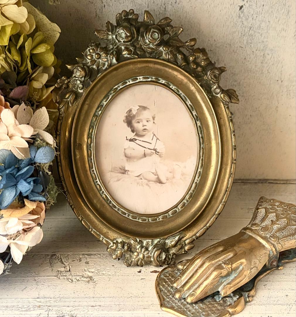 フランスアンティーク フォトスタンド ガラス付き 写真立て 真鍮 フレーム 額