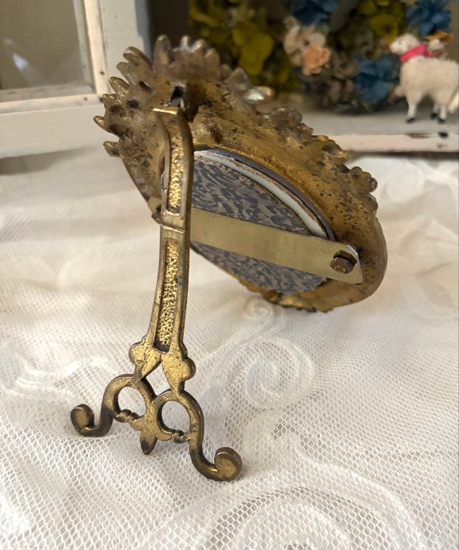 フランスアンティーク フォトスタンド ガラス付き 写真立て 真鍮 フレーム 額