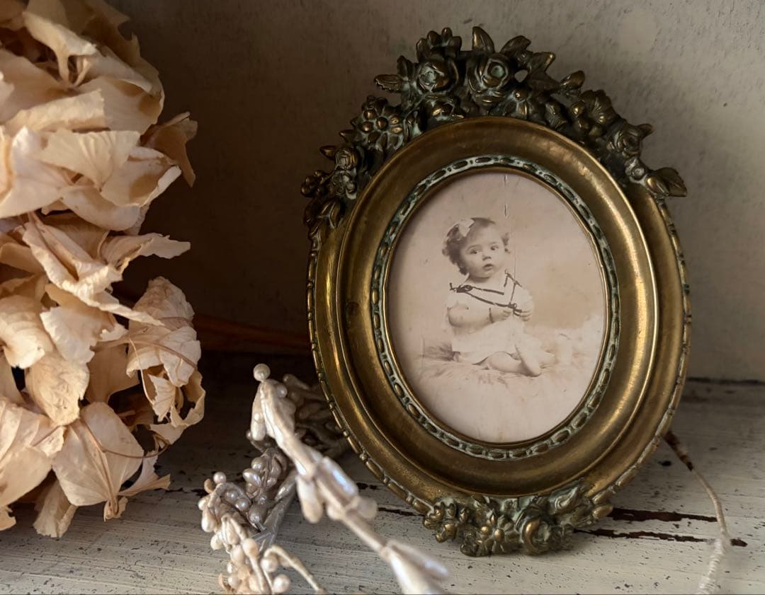 フランスアンティーク フォトスタンド ガラス付き 写真立て 真鍮 フレーム 額